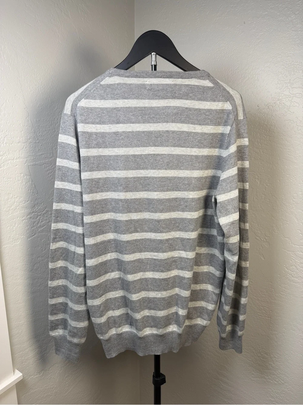 J.Crew Gray Striped Cotton Cashmere Crew Neck Lightweight Sweater Size M
